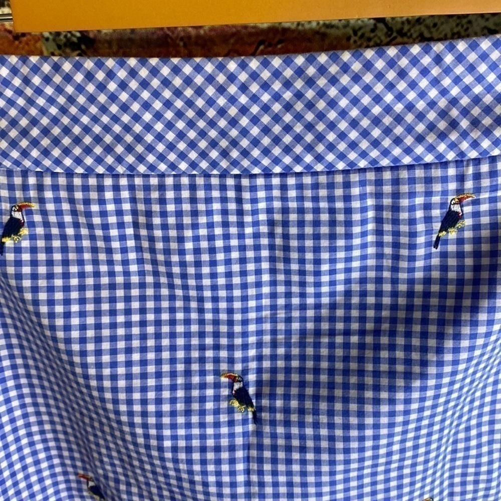 Talbots Blue & White Checkered Mini Skirt with Toucan Bird Size 12 - Picture 9 of 11
